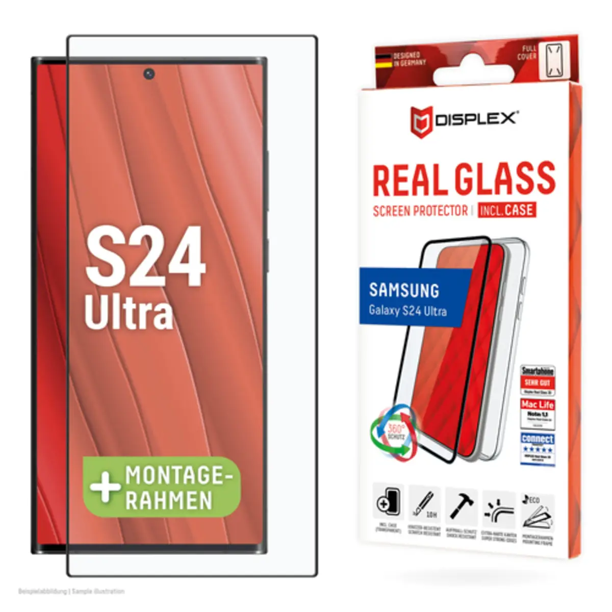 Real Glass 3D + Case für Samsung Galaxy S24 Ultra
