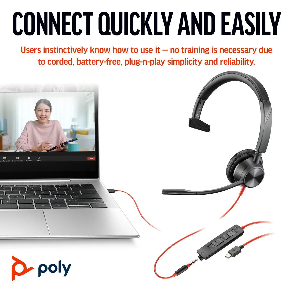 Poly Blackwire 3315 USB-C Headset +3.5mmP +USB-C/A