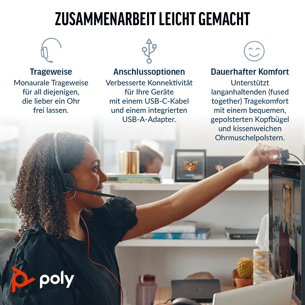 Poly Blackwire 3310 Headset On-Ear kabelgebunden USB-C Schwarz UC-zertifiziert