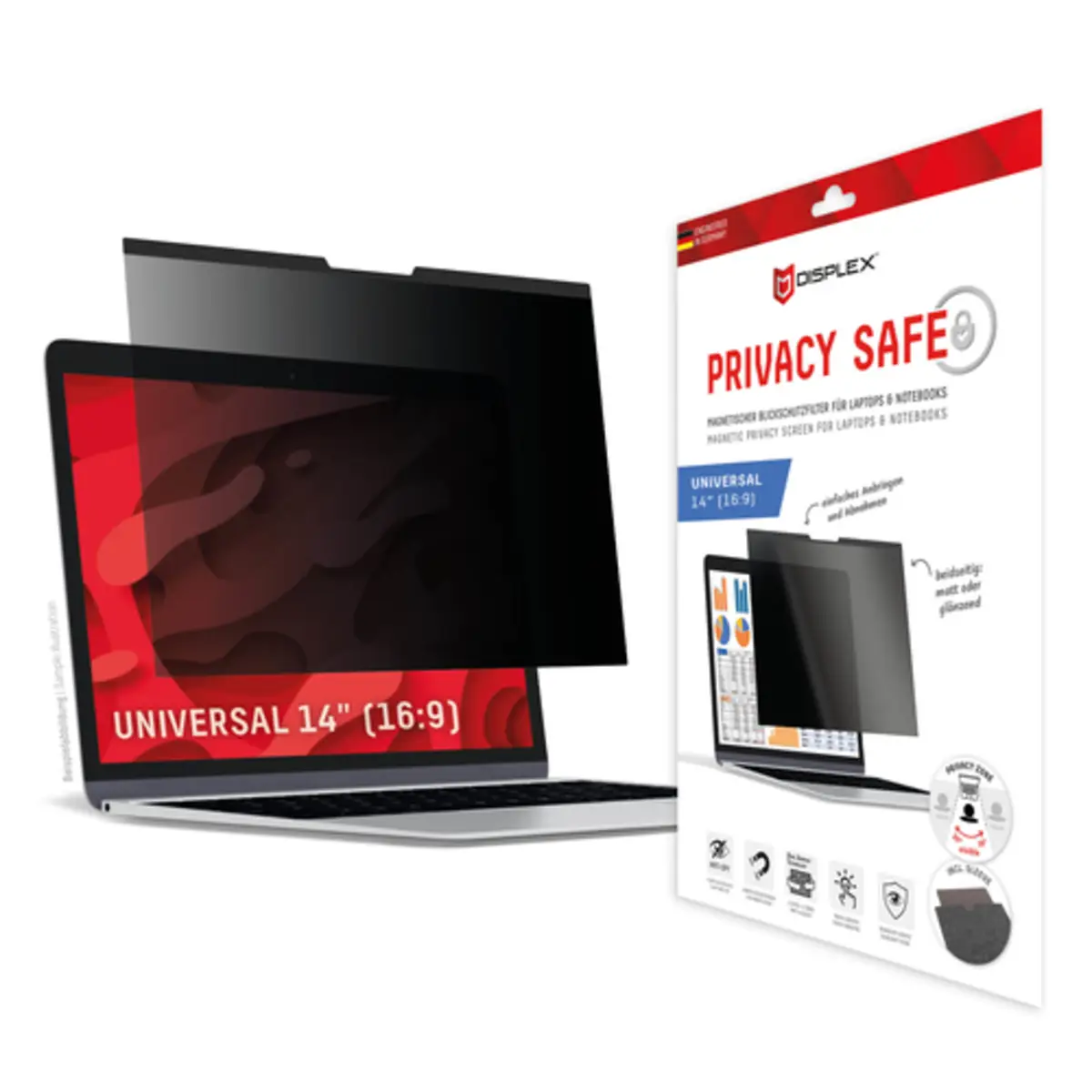 DISPLEX PRIVACY SAFE Magnetischer 2-Wege Blickschutzfilter für Notebook 14'' (16:9)