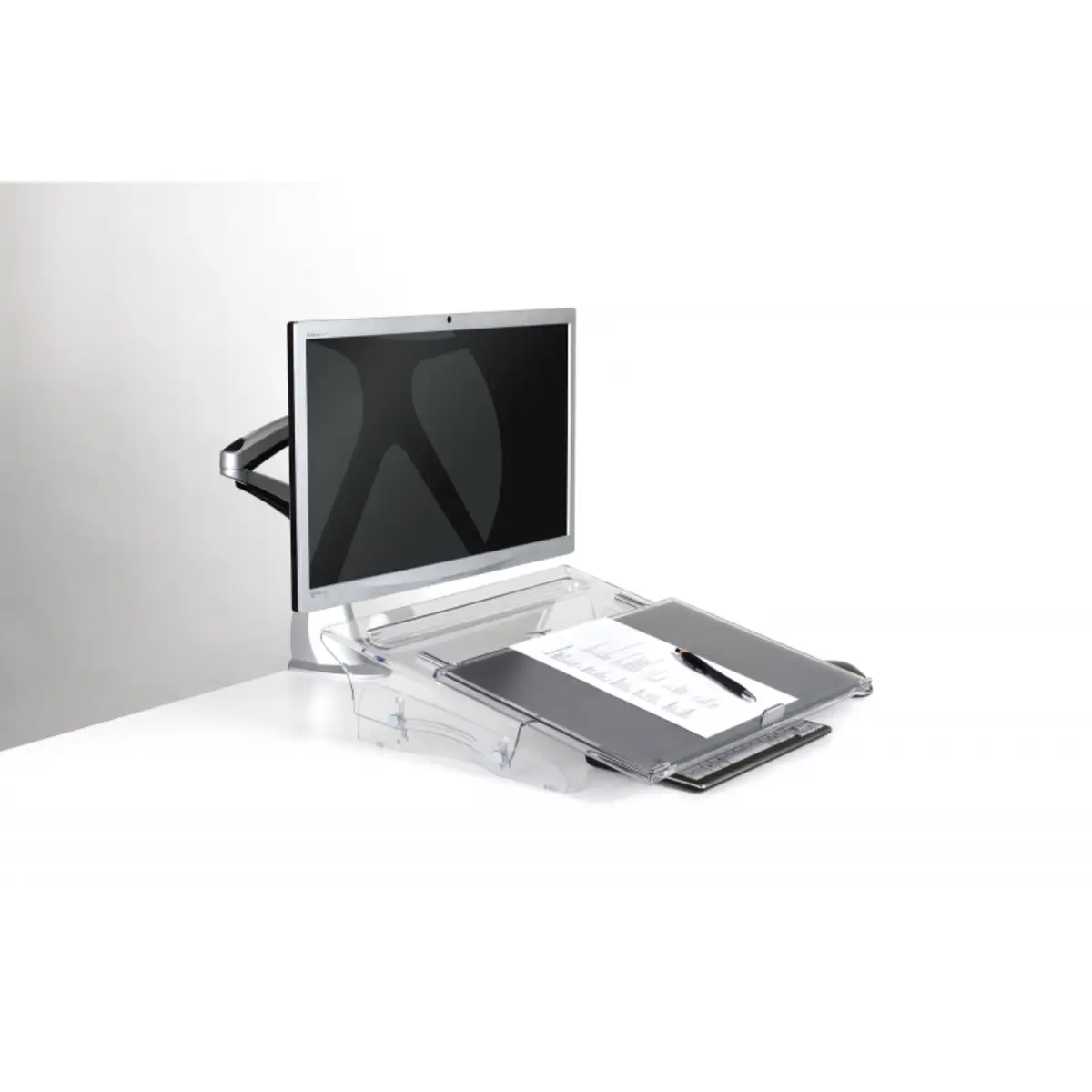 FlexDesk 640 Document Holder/Writing Slope, Kunststoff, Gummi, Stahl, 110 - 180 mm, Hellgrau, Transparent, 515 mm, 380 mm, 110 mm