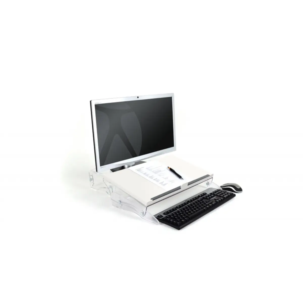 FlexDesk 630 Document Holder/Writing Slope, Acryl, Kunststoff, Gummi, Stahl, 110 - 180 mm, Transparent, Weiß, 1 Stück(e), 515 mm, 380 mm