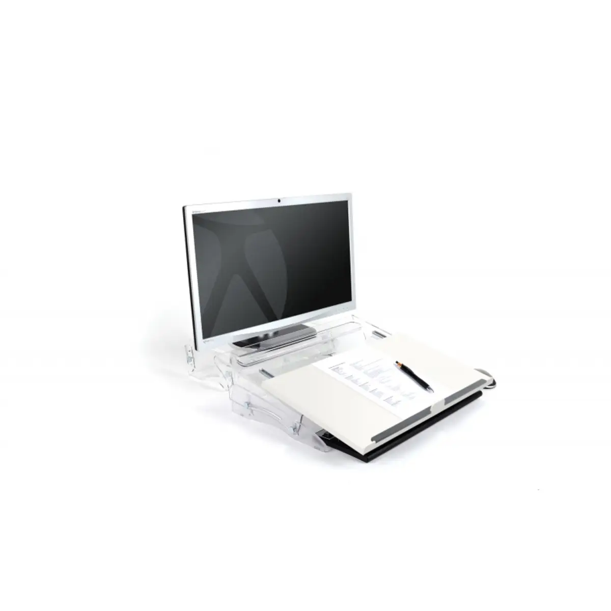 FlexDesk 630 Document Holder/Writing Slope, Acryl, Kunststoff, Gummi, Stahl, 110 - 180 mm, Transparent, Weiß, 1 Stück(e), 515 mm, 380 mm