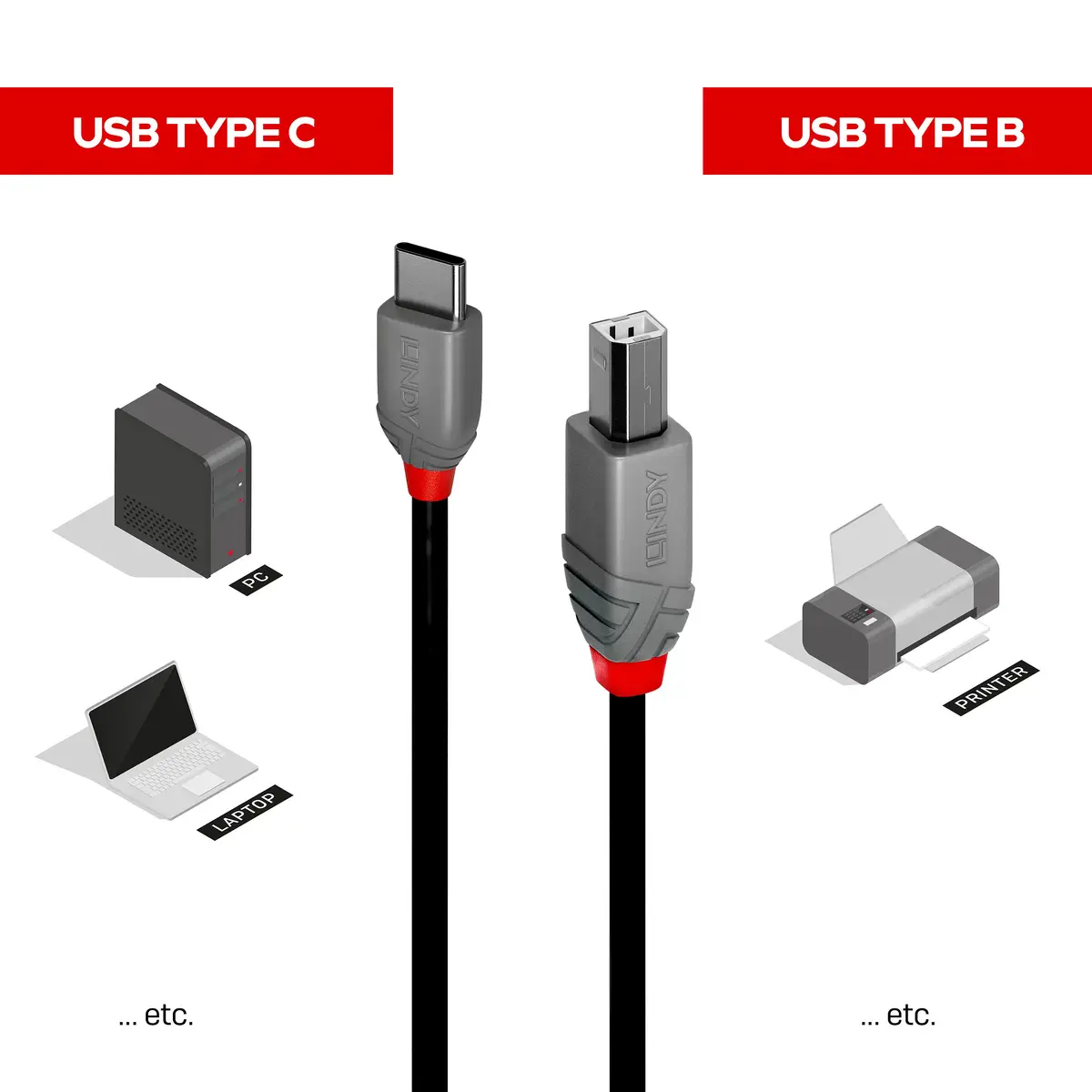 Anthra Line USB-Kabel USB Typ B/USB C 2.0 Stecker/Stecker Schwarz 1m