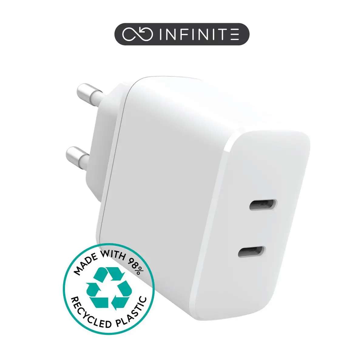 INFINITE Netzteil 35 Watt 3 A Apple Fast Charge, PD 3.0, Quick Charge 3.0 - 2 Ausgabeanschlussstellen (24 pin USB-C), weiß