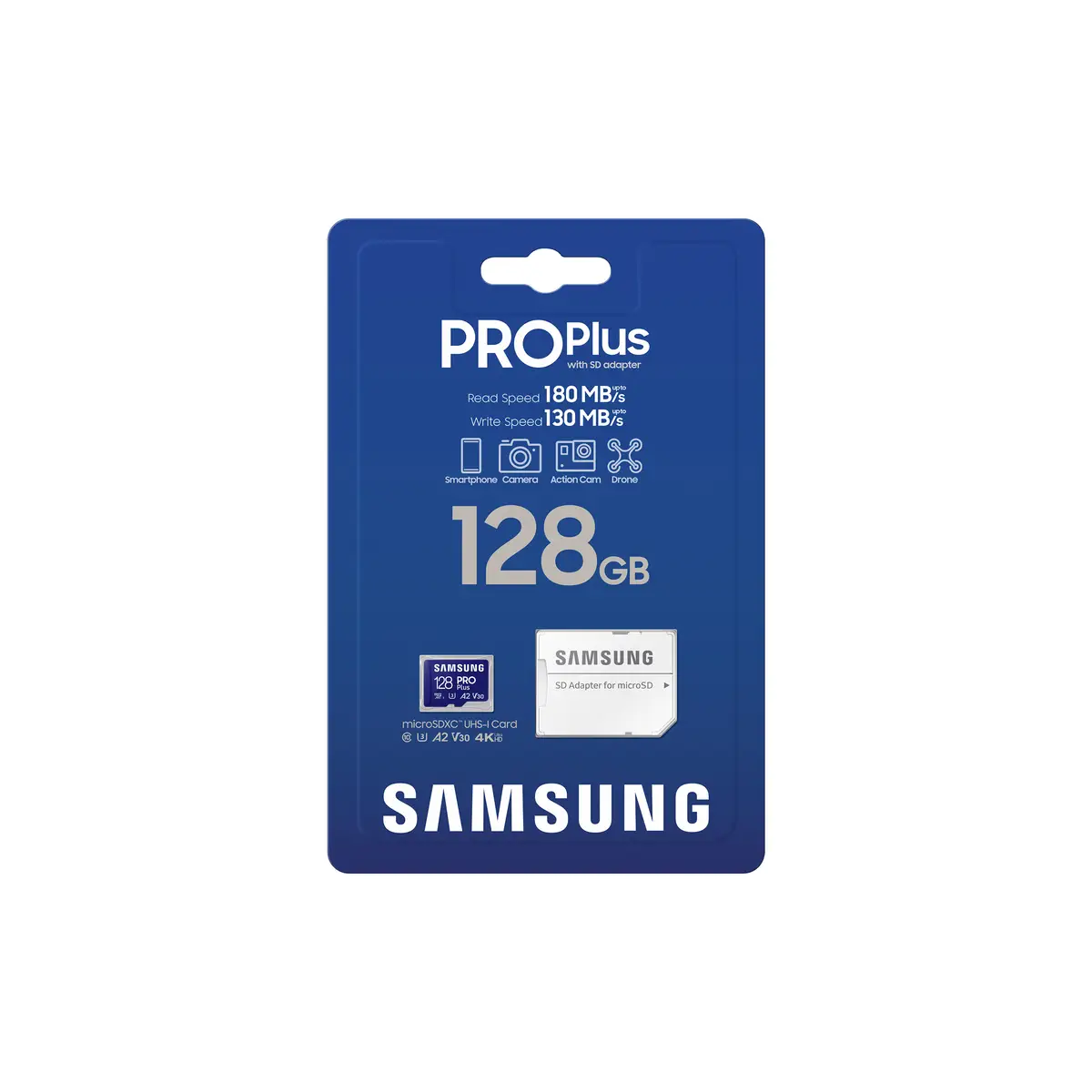 Pro Plus 128GB microSD Full HD 4K UHD 180MB/s Read 130MB/s Write Memory Card Incl. SD-Adapter