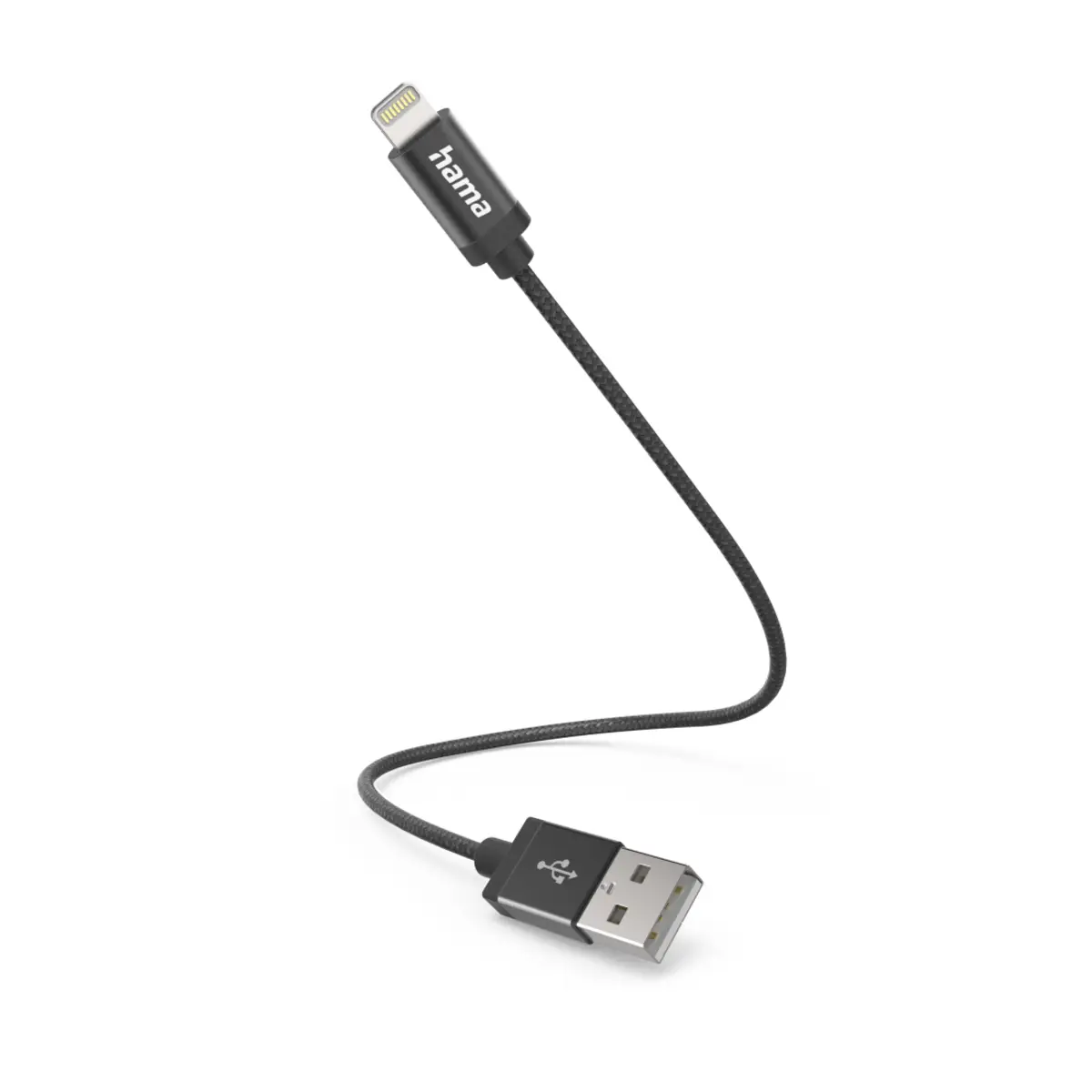 Ladekabel USB-A Lightning 0,2 m Nylon Schwarz