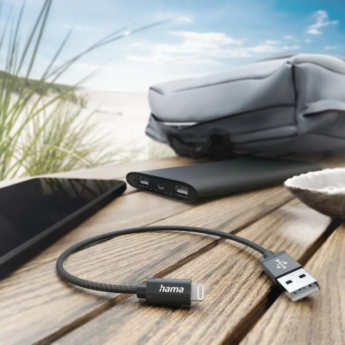 Ladekabel USB-A Lightning 0,2 m Nylon Schwarz