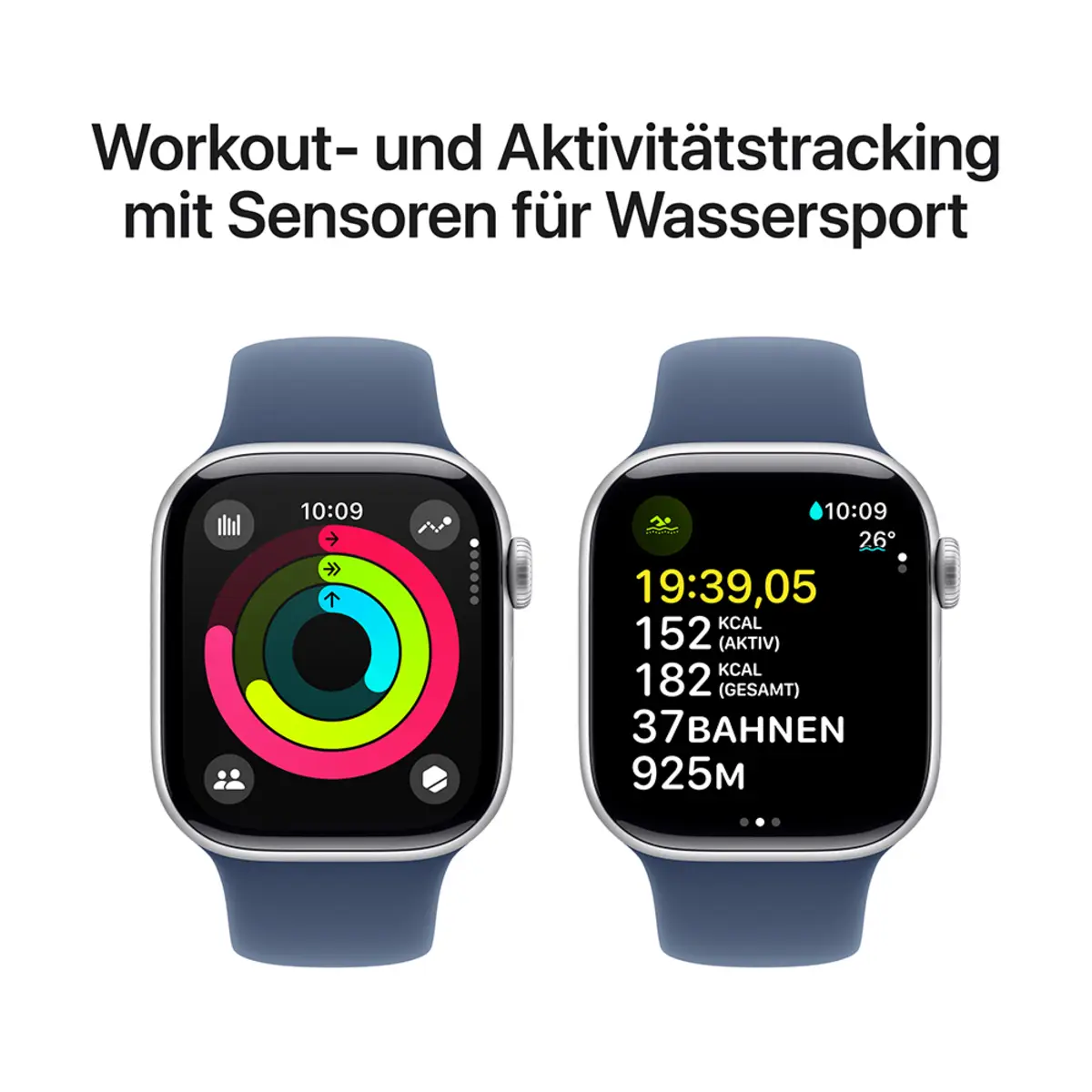 Apple Watch Series 10 GPS 42mm Silver Aluminium Case with Denim Sport Band, S/M