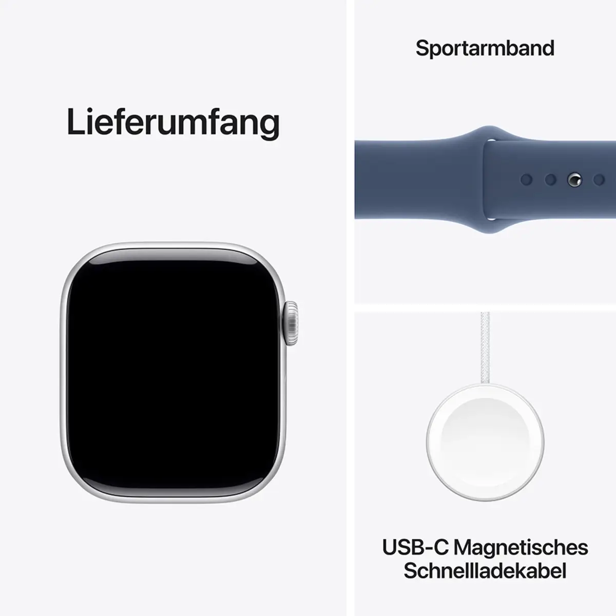 Apple Watch Series 10 GPS 42mm Silver Aluminium Case with Denim Sport Band, S/M