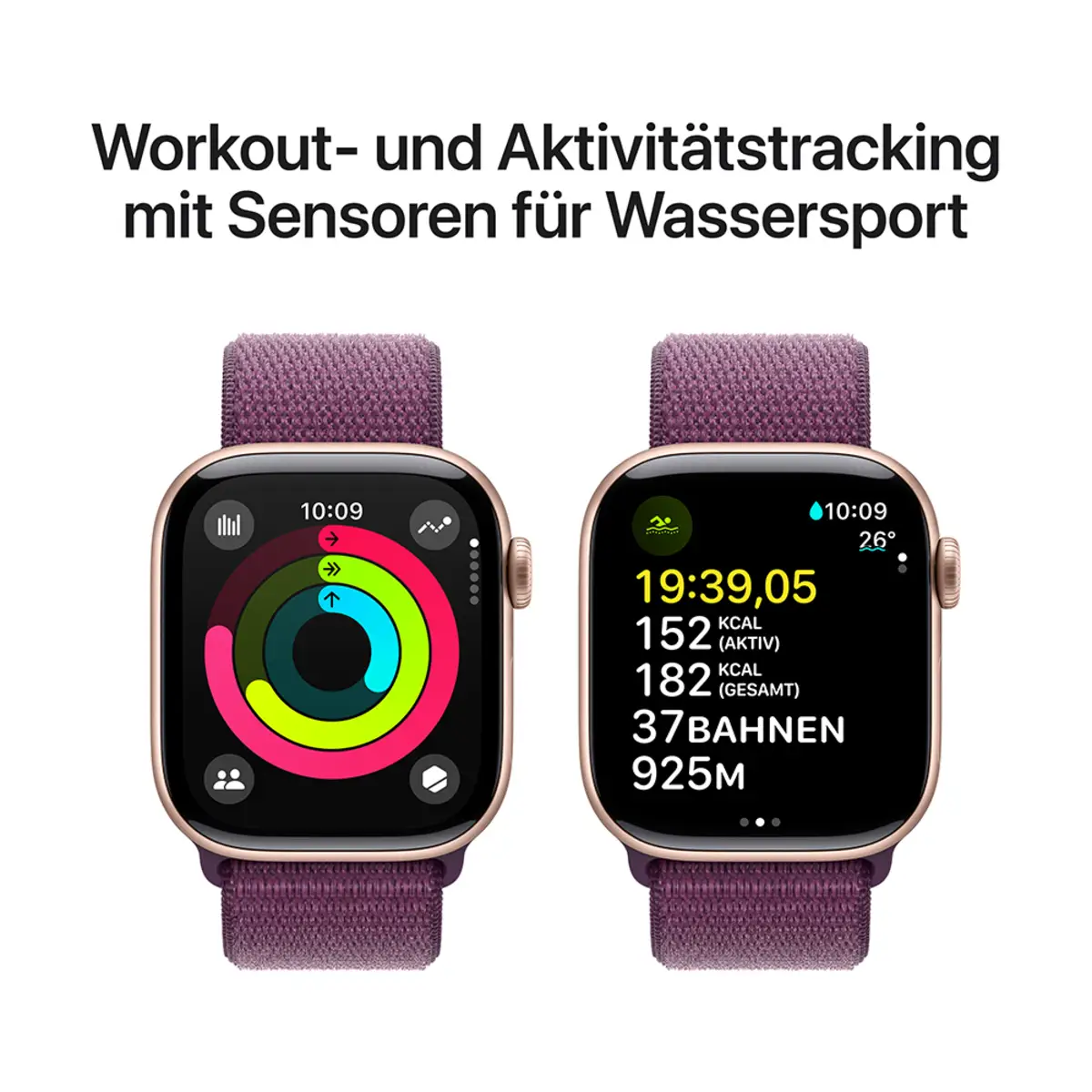 Apple Watch Series 10 GPS 42mm Rose Gold Aluminium Case with Plum Sport Loop