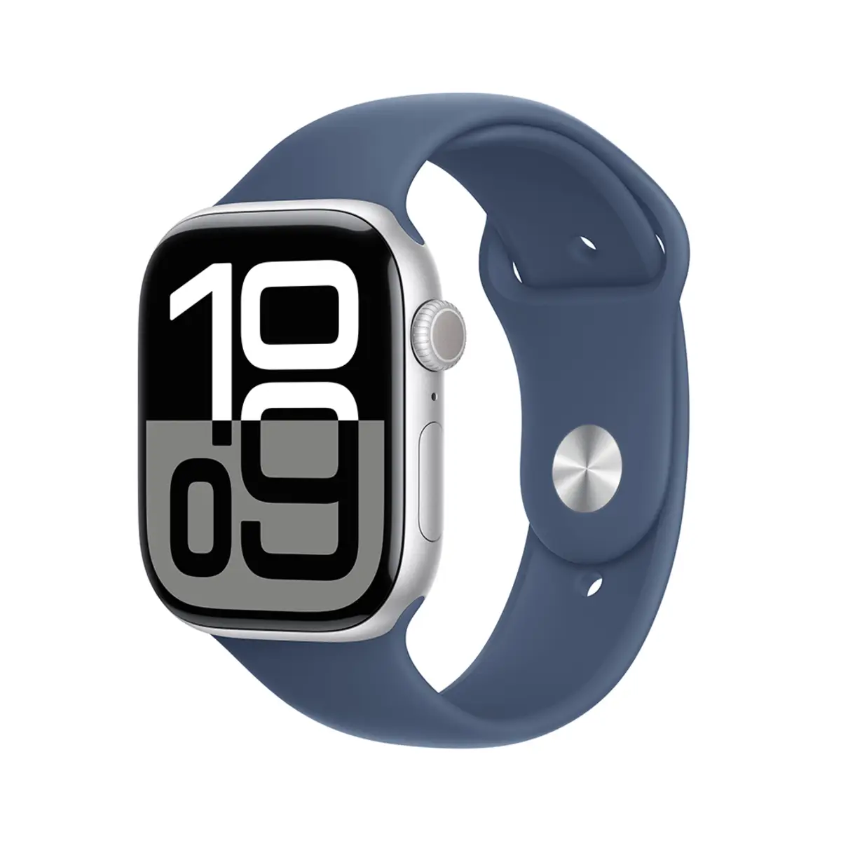 Apple Watch Series 10 GPS 46mm Silver Aluminium Case with Denim Sport Band, S/M