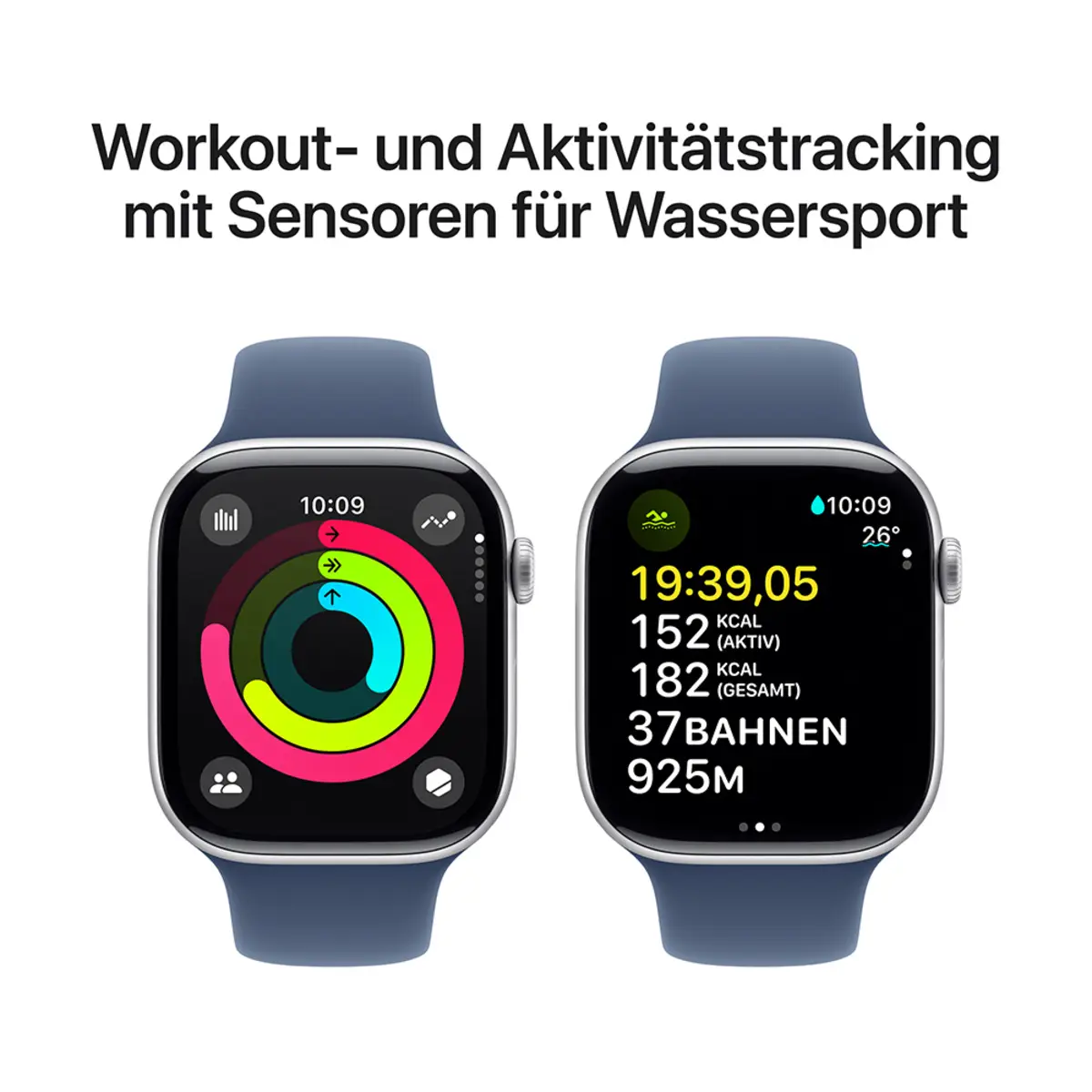 Apple Watch Series 10 GPS 46mm Silver Aluminium Case with Denim Sport Band, S/M