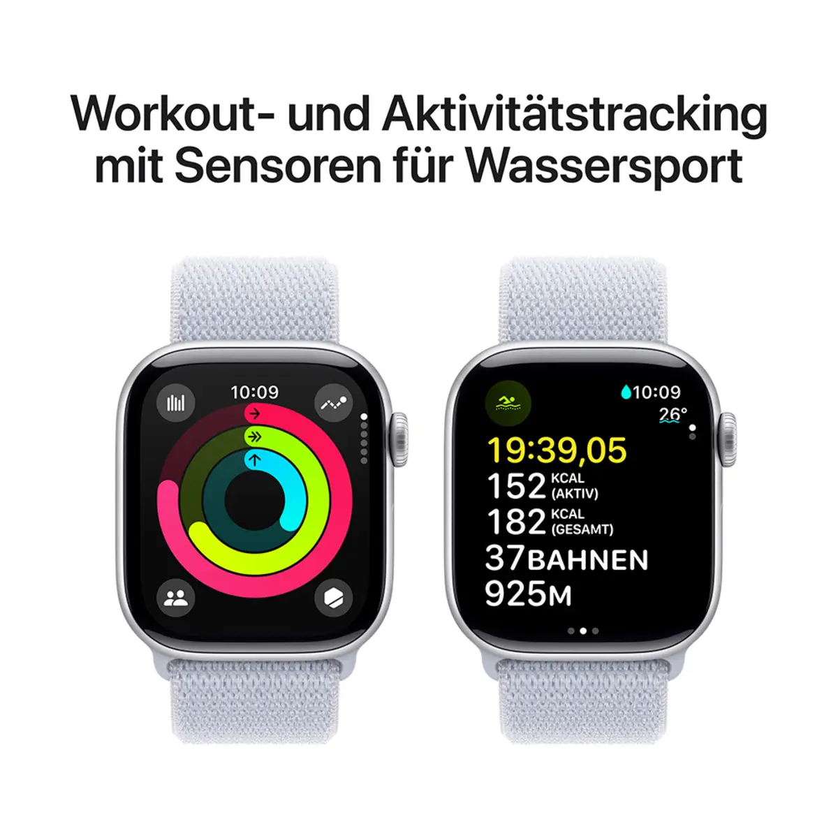 Apple Watch Series 10 GPS + Cellular 42mm Silver Aluminium Case with Blue Cloud Sport Loop