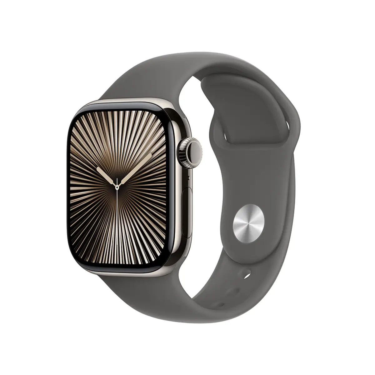 Apple Watch Series 10 GPS + Cellular 42mm Natural Titanium Case with Stone Grey Sport Band, S/M