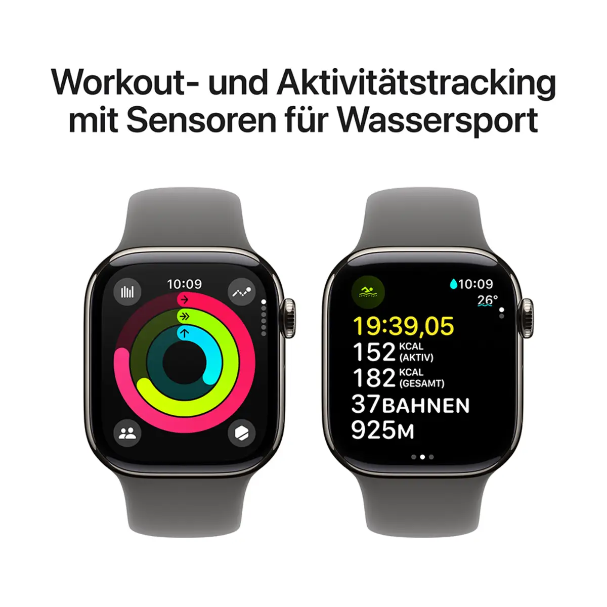 Apple Watch Series 10 GPS + Cellular 42mm Natural Titanium Case with Stone Grey Sport Band, S/M