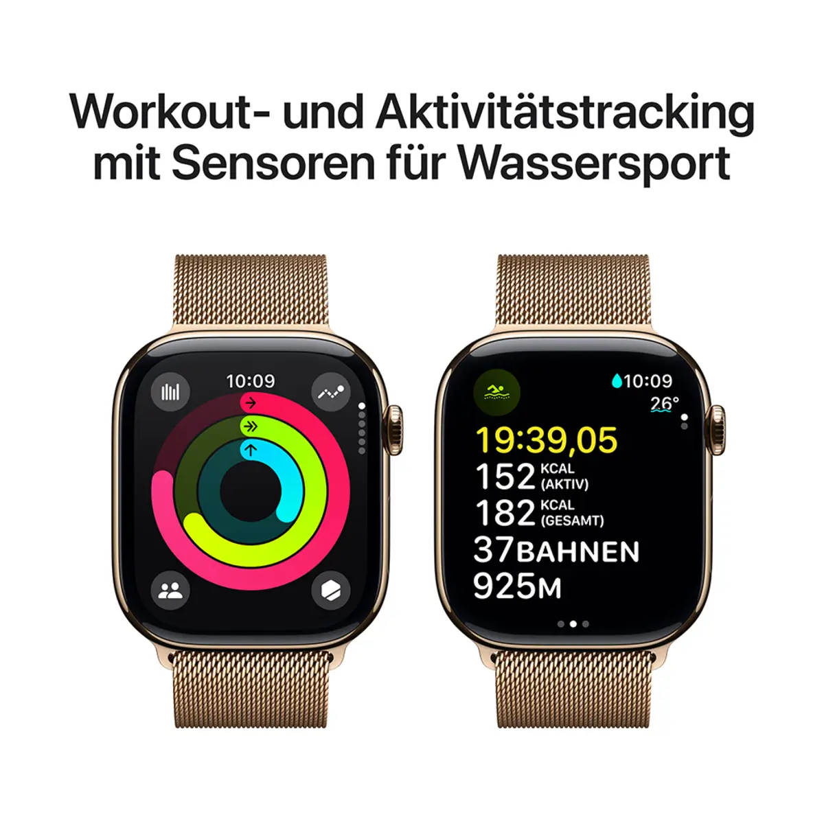 Apple Watch Series 10 GPS + Cellular 46mm Gold Titanium Case with Gold Milanese Loop, M/L