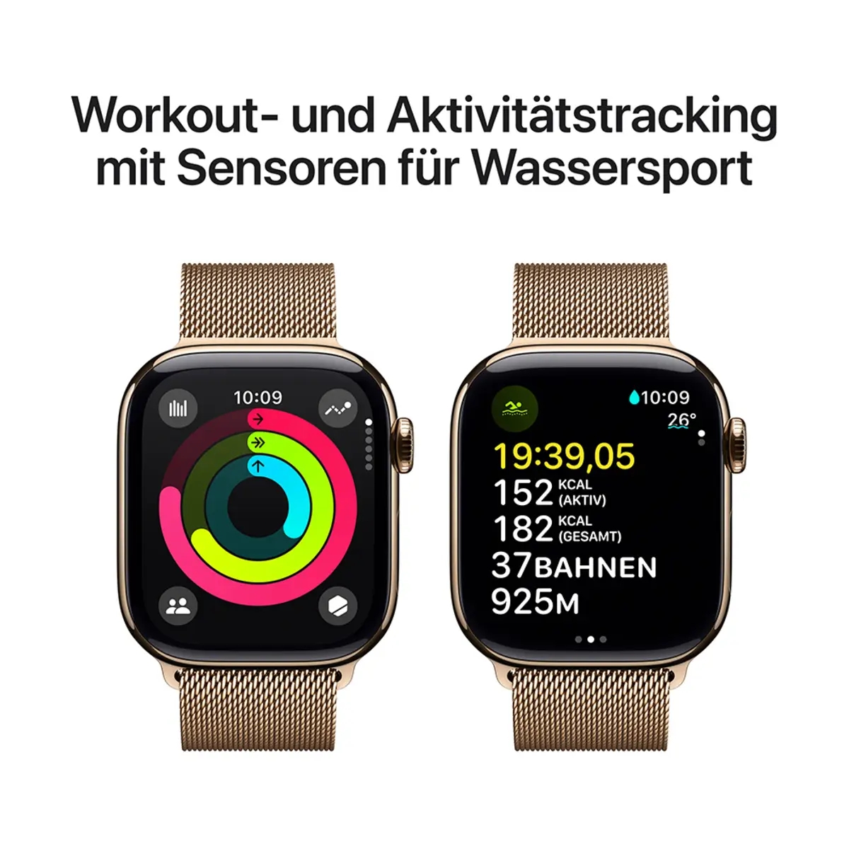Apple Watch Series 10 GPS + Cellular 42mm Gold Titanium Case with Gold Milanese Loop