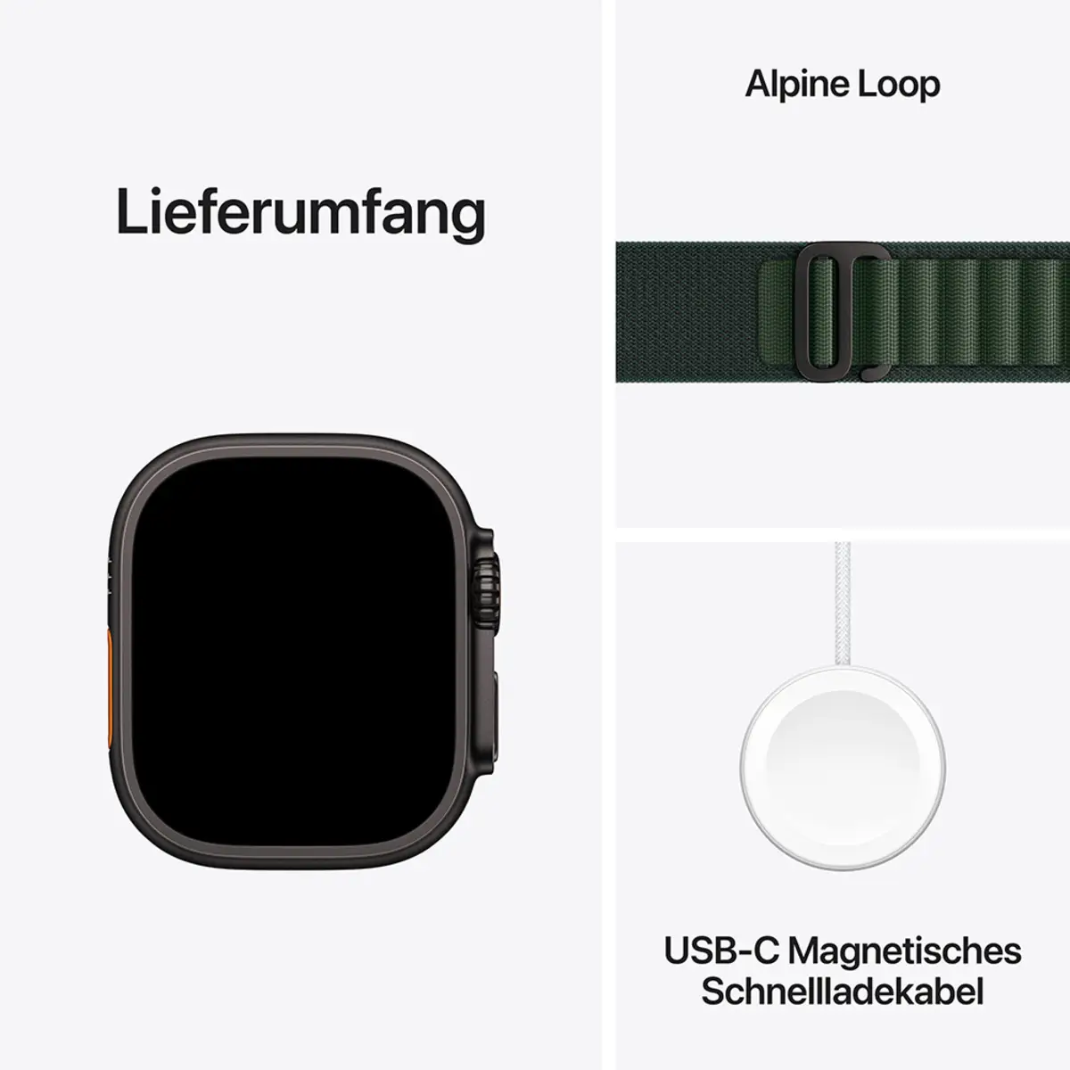 Apple Watch Ultra 2 GPS + Cellular 49mm Black Titanium Case with Dark Green Alpine Loop, Small