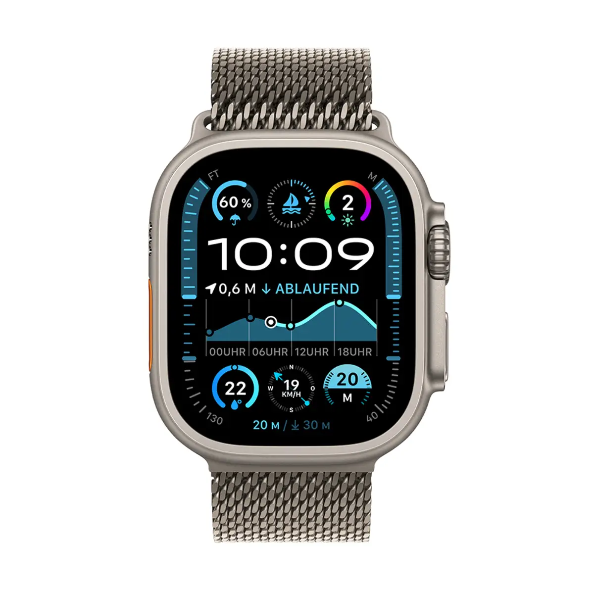 Apple Watch Ultra 2 GPS + Cellular 49mm Natural Titanium Case with Natural Titanium Milanese Loop, L