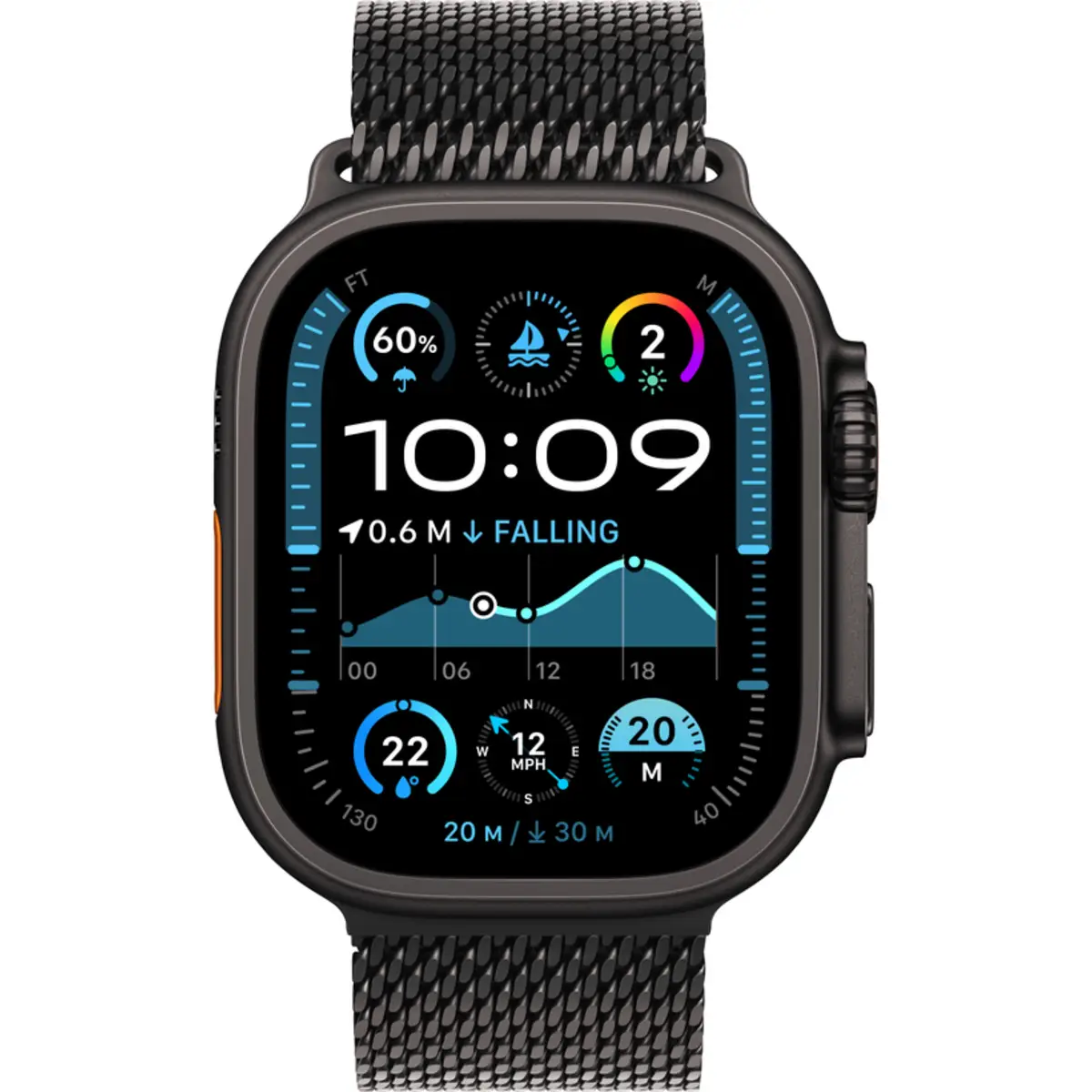 Apple Watch Ultra 2 GPS + Cellular 49mm Black Titanium Case with Black Titanium Milanese Loop, L