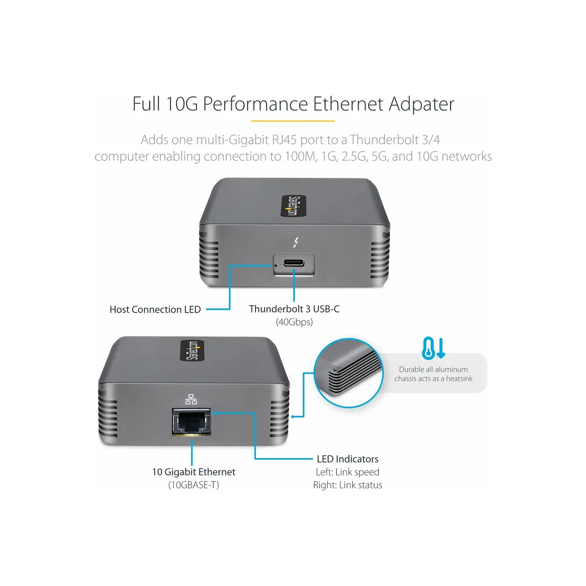 Thunderbolt 3 to Ethernet Adapter 10GbE Multi-Gigabit Thunderbolt 3 to RJ45 Network Adapter 10GBASE-T/5-2,5GBASE-T NIC TB3/TB4 10G Network Adapter w/ TB3-Certified Cable TB3 10GbE Win/Mac (TB310G2)