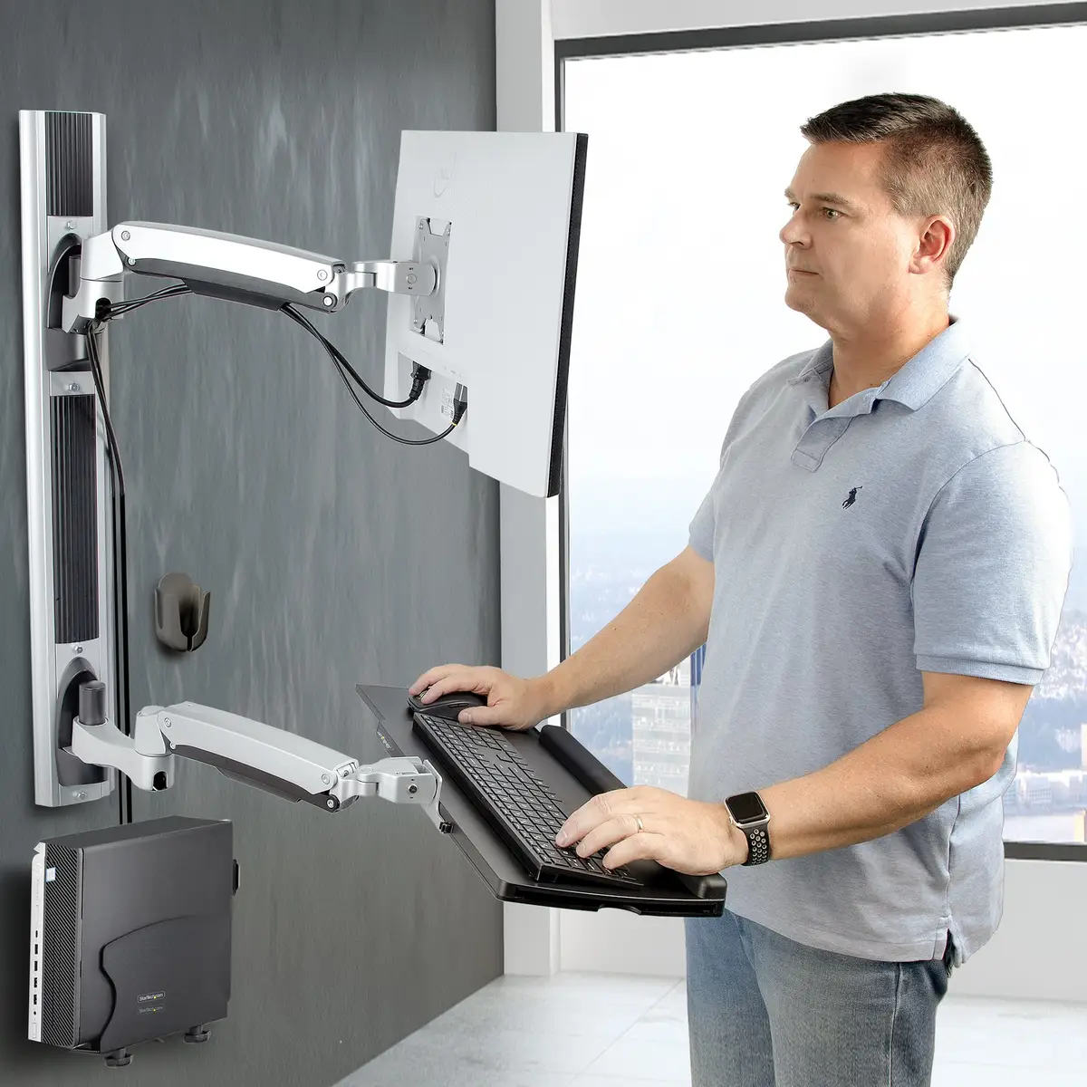 Workstation Wandhalterung VESA-Halterung für 32" Monitor (10kg) Schwenkbare Monitorhalterung mit Tastaturarm