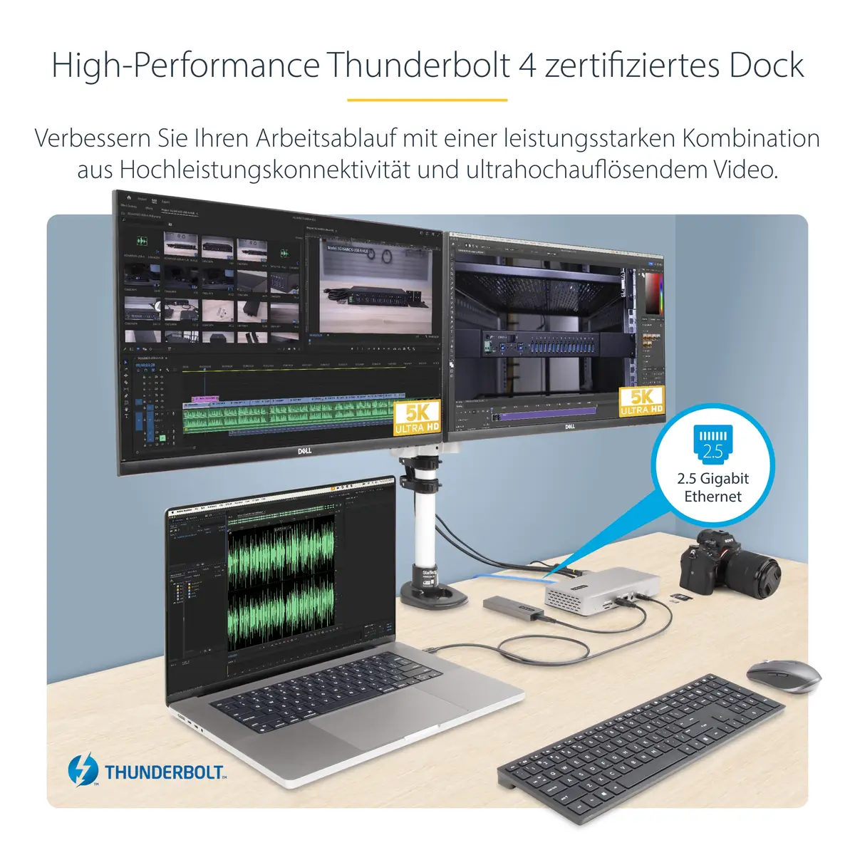 Thunderbolt 4 Dockingstation Multi Monitor Dock für 4 Monitore 2xHDMI/2x DP 7xUSB Hub 2.5 Gb Ethernet 98W Power Delivery USB4/USBC/TB3 Laptop Dock