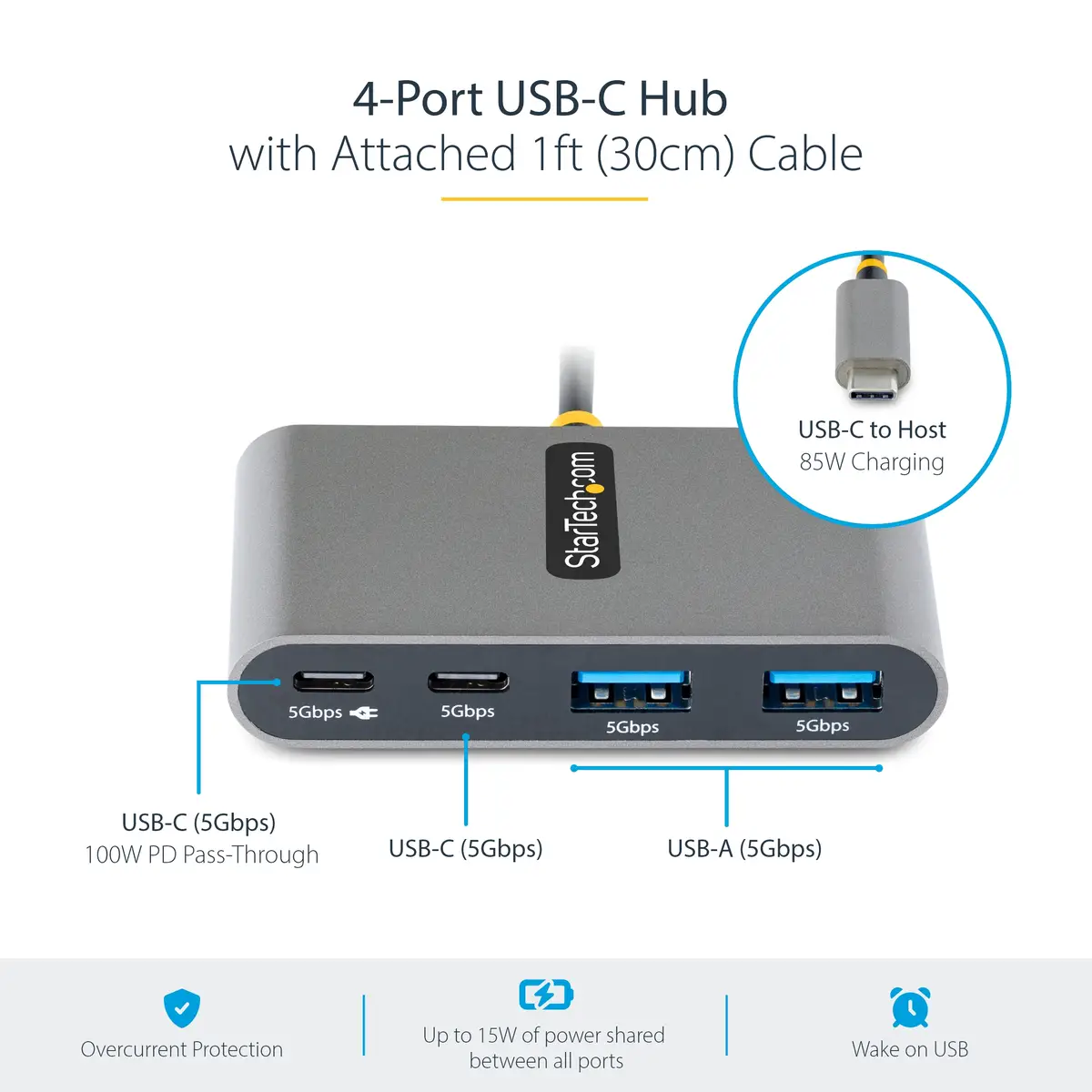 4-Port USB-C Hub mit Power Delivery Pass-Through 2xUSB-A + 2xUSB-C 5 Gbit/s 30cm Kabel Tragbarer USB-C Mini Hub USB 3.0 USB-C Splitter/Verteiler