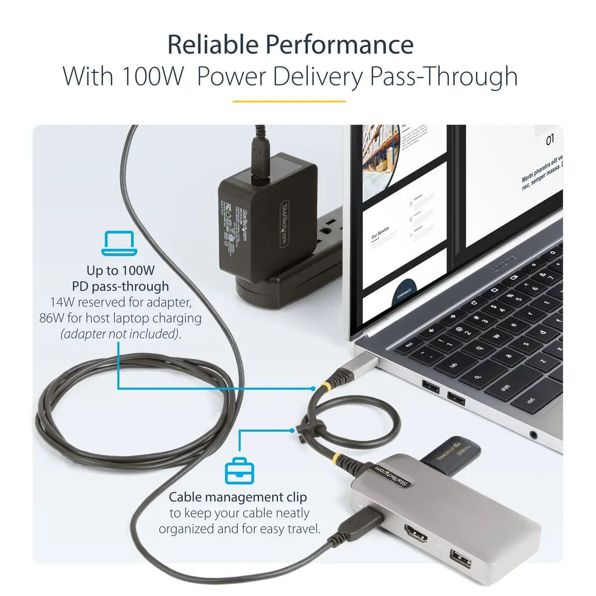 USB-C Multiport Adapter 4K 60Hz HDM mit HDR 3-Port USB Hub 100W Power Delivery Pass-Through USB Typ-C Mini Docking Station Windows/macOS/ChromeOS/iPadOS/Android
