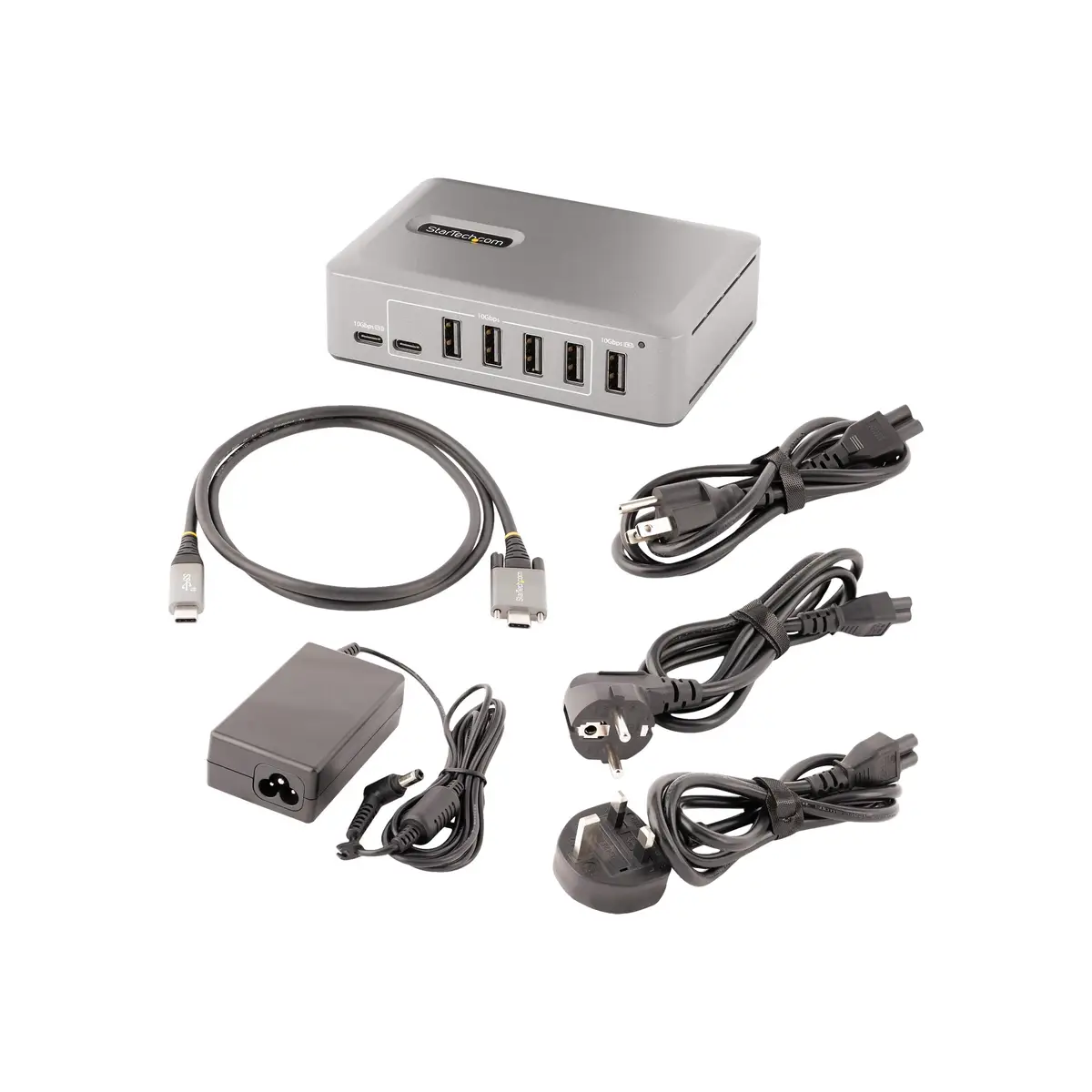 10-Port USB-C Hub 8xUSB-A/2xUSB-C USB C Verteiler mit 65 W Netzteil USB 3.1 / 3.2 Gen 2 10 Gbit/s Adapter USB C auf USB A USB Typ C Splitter mit 2x BC 1.2 Ports und verriegelbarem Kabel