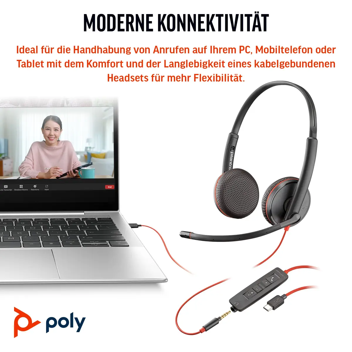 Poly Blackwire 3225 Headset On-Ear kabelgebunden aktive Rauschunterdrückung 3,5mm Stecker USB-C Schwarz