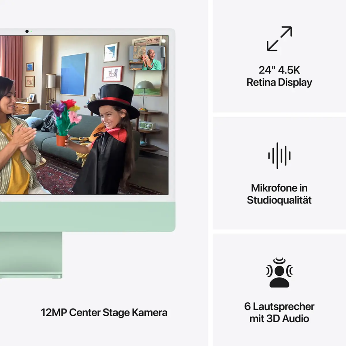 iMac grün mit Retina 4.5k Display Standardglas Apple M4 10C 61cm (24") 32GB RAM 1TB SSD Gigabit Ethernet Magic Mouse 2 + Magic Keyboard mit TouchID und Ziffernblock Deutsch