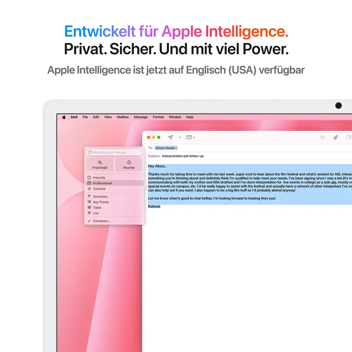 iMac rose mit Retina 4.5k Display Standardglas Apple M4 10C 61cm (24") 24GB RAM 256GB SSD Gigabit Ethernet Magic Mouse 2 + Magic Keyboard mit TouchID und Ziffernblock Deutsch