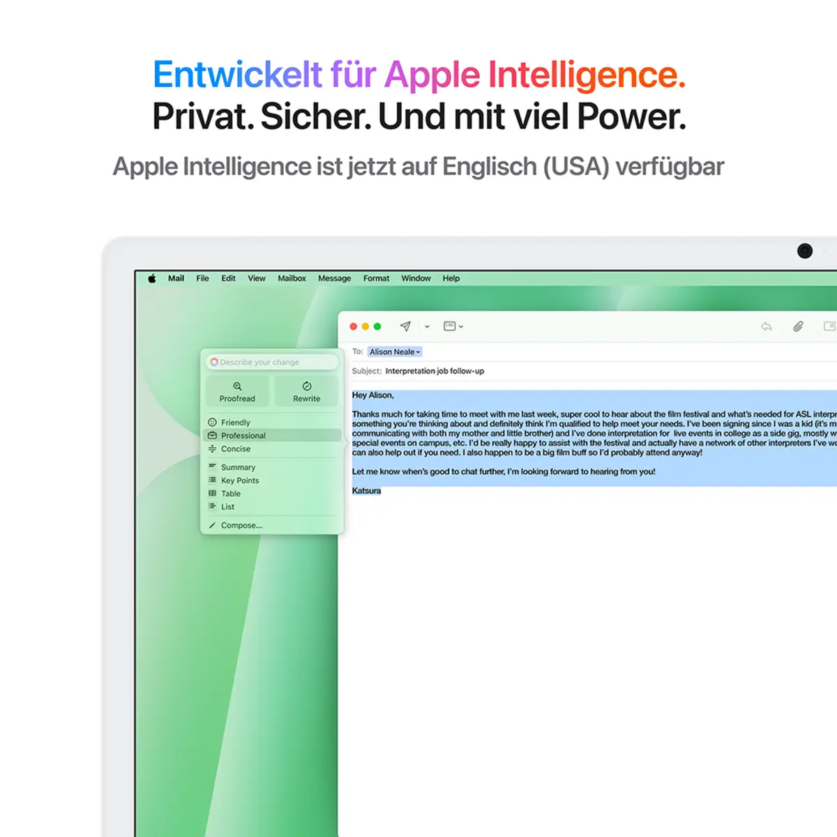 iMac grün mit Retina 4.5k Display Nanotexturglas Apple M4 10C 61cm (24") 16GB RAM 2TB SSD Gigabit Ethernet Magic Mouse 2 + Magic Keyboard mit TouchID und Ziffernblock Deutsch