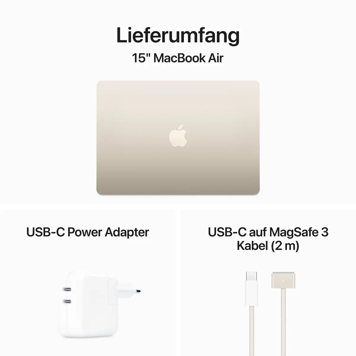MacBook Air Apple M3 8-Core 10-Core GPU Deutsch 16GB RAM 256GB SSD 38,9cm (15,3") Display 35W EU-Plug polarstern