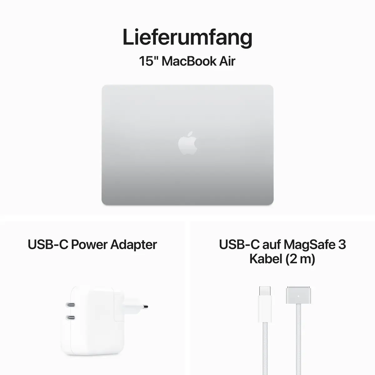 MacBook Air Apple M3 8-Core 10-Core GPU Deutsch 16GB RAM 512GB SSD 38,9cm (15,3") Display 70W EU-Plug silber