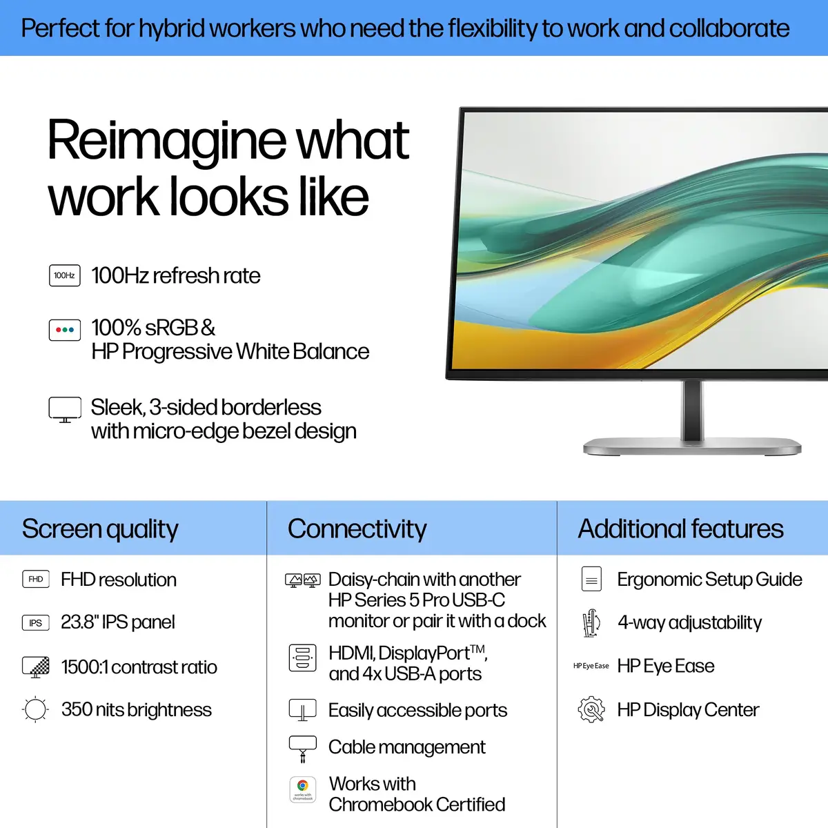 Series 5 Serie 5 Pro 23,8-Zoll-FHD-Monitor – 524pf, 60,5 cm (23.8"), 1920 x 1080 Pixel, Full HD, LCD, 5 ms, Schwarz, Silber