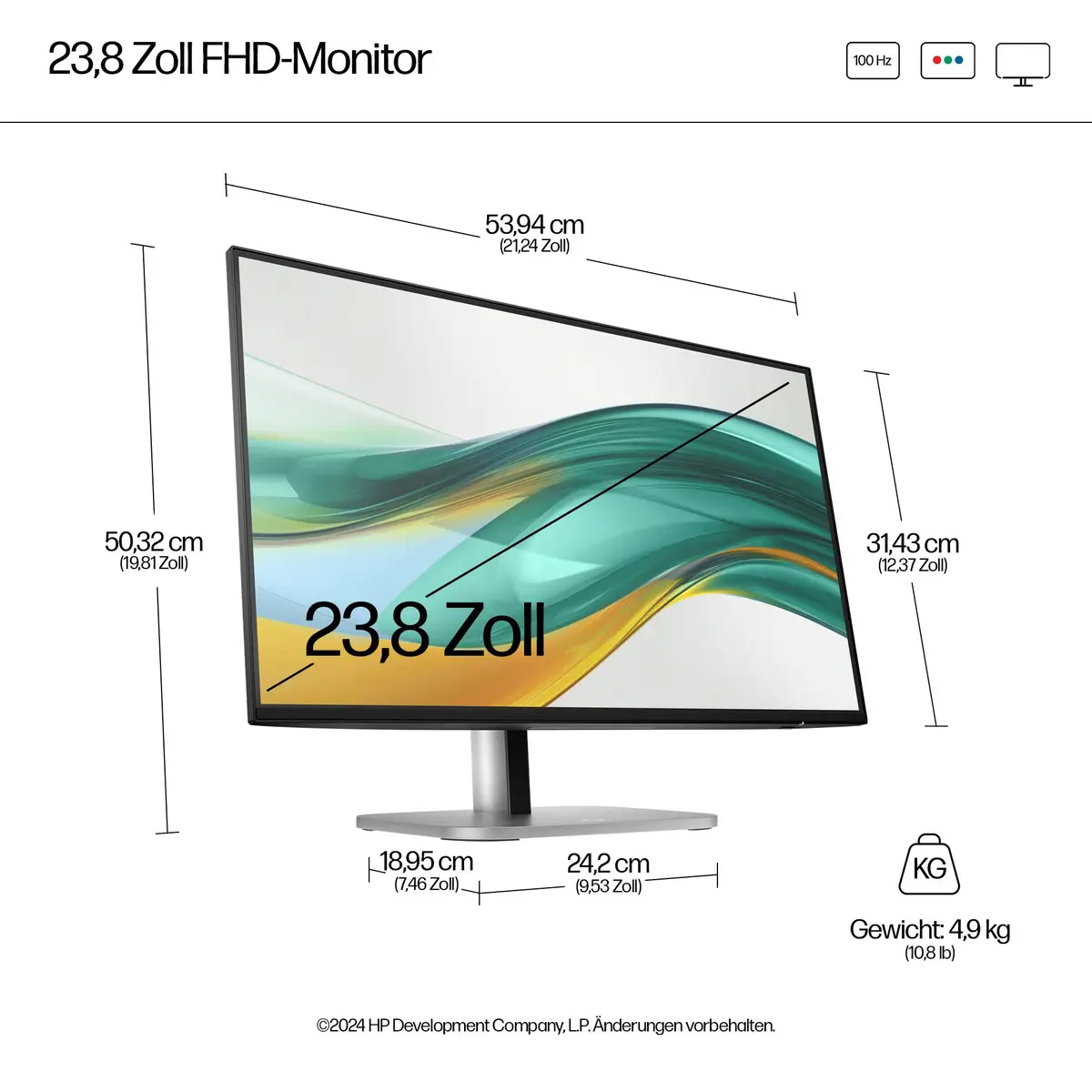 Series 5 Serie 5 Pro 23,8-Zoll-FHD-Monitor – 524pf, 60,5 cm (23.8"), 1920 x 1080 Pixel, Full HD, LCD, 5 ms, Schwarz, Silber