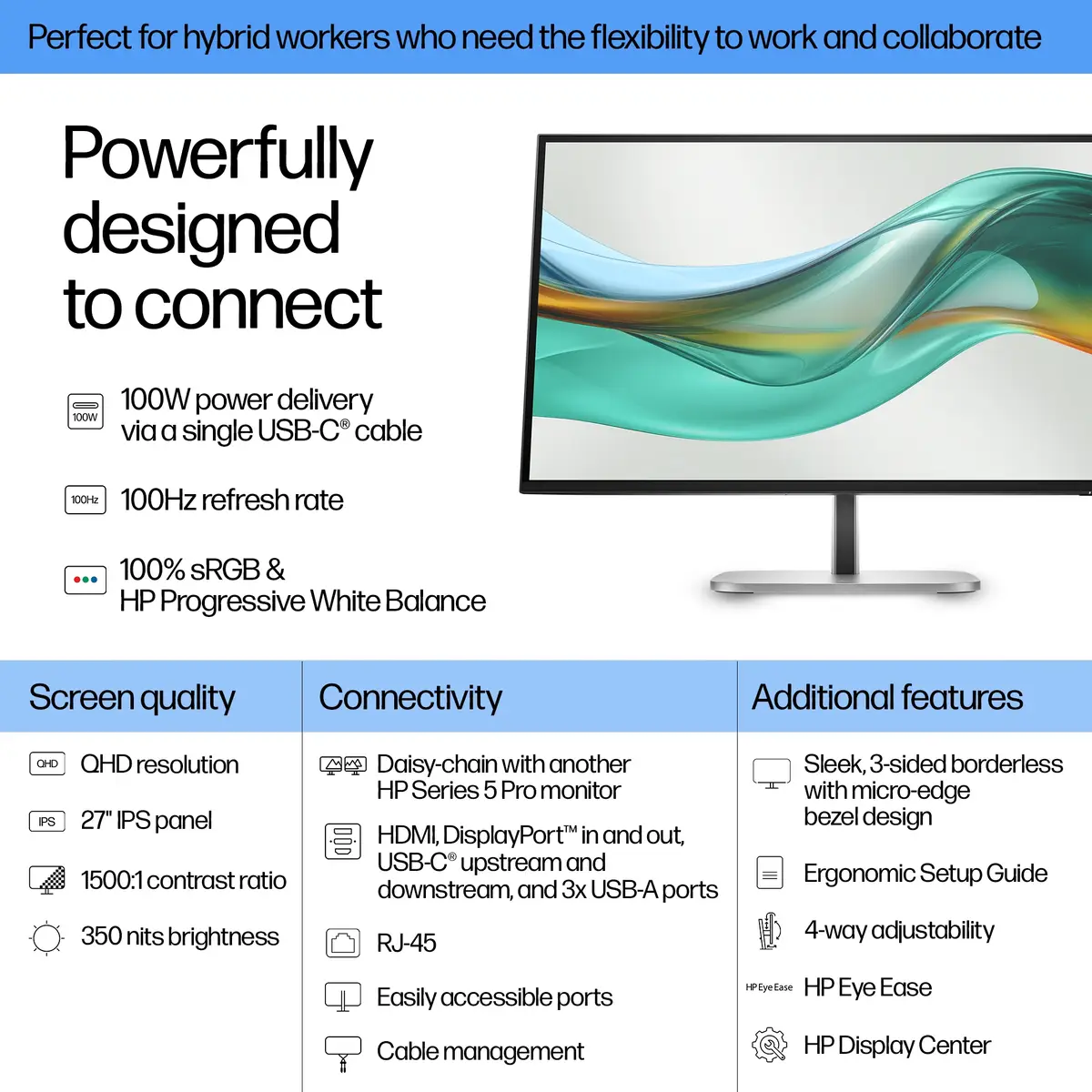 Series 5 Pro Serie 5 Pro 27-Zoll-QHD-USB-C-Monitor – 527pu, 68,6 cm (27"), 2560 x 1440 Pixel, Quad HD, LCD, 5 ms, Schwarz