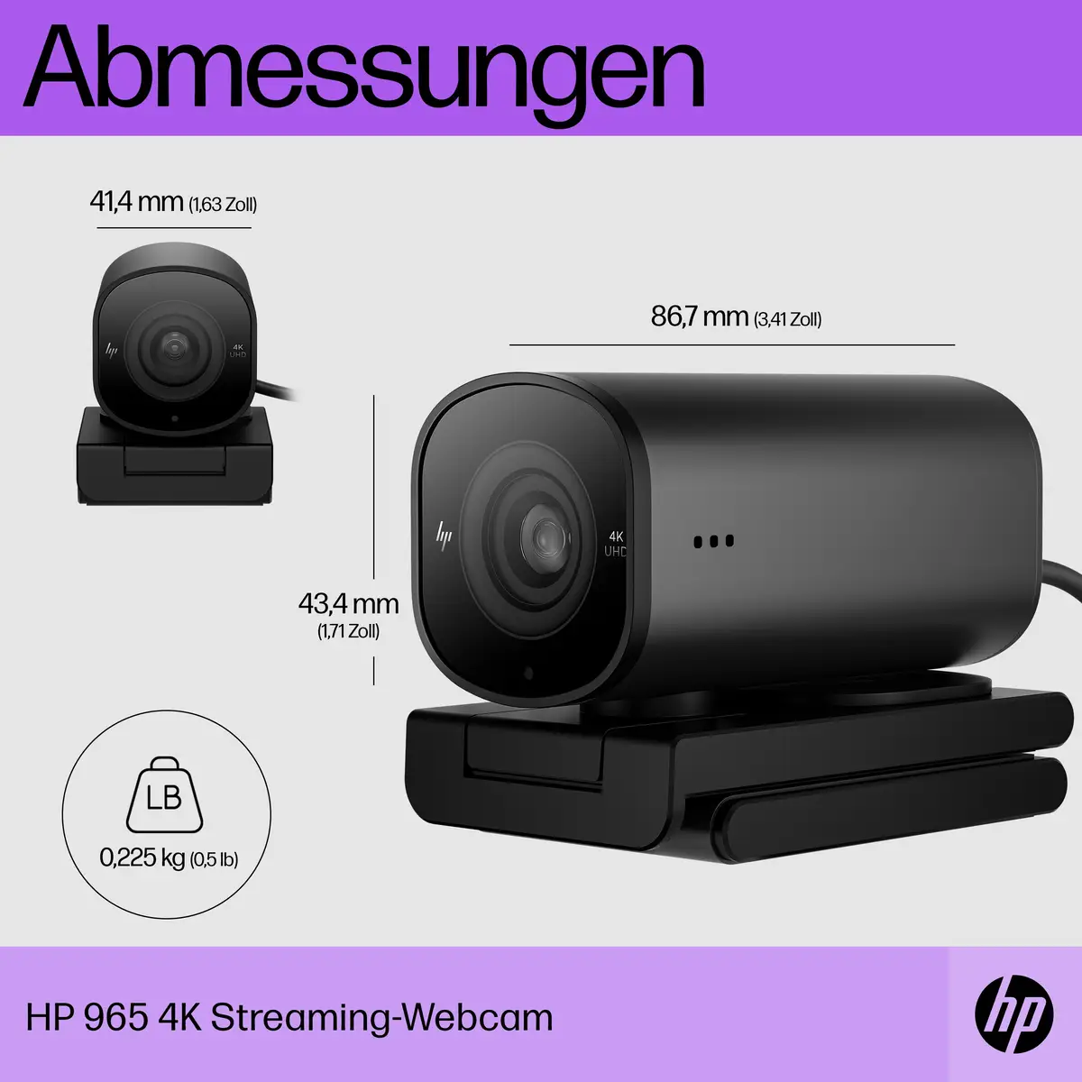 965 4K Streaming-Webcam, 8 MP, 3840 x 2160 Pixel, Full HD, 60 fps, 1280x720@30fps, 1280x720@60fps, 1920x1080@30fps, 1920x1080@60fps, 3840x2160@30fps, USB