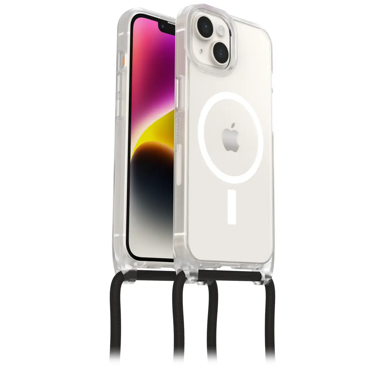 Schutzhülle für Apple iPhone 14 Halsband mit Gurt kompatibel mit MagSafe 50 % recycelter Kunststoff klar