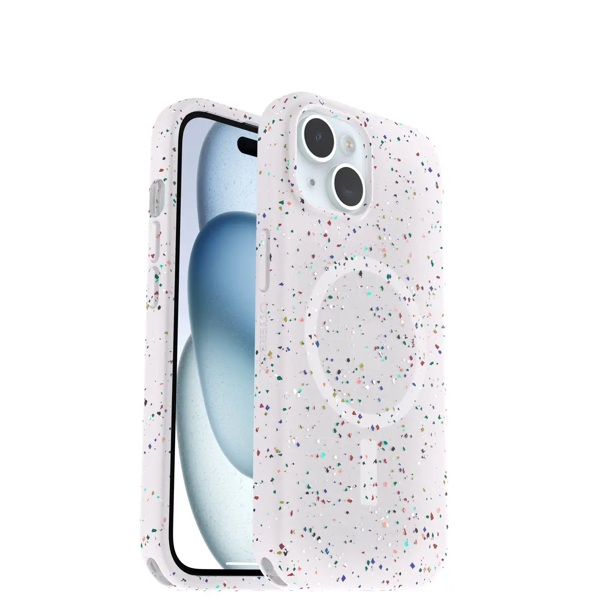 Schutzhülle für Apple iPhone 15 kompatibel mit MagSafe REGRIND Silikon, Kunstfaser Sprinkles (weiß)