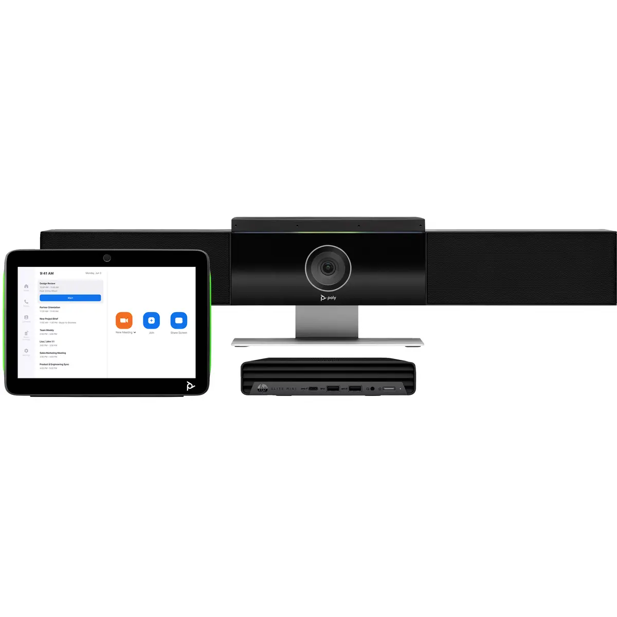 Poly Studio Medium Room Bundle Kit für Videokonferenzen (Poly Studio USB-Videoleiste, Poly TC10 Touchcontroller, HP Mini Conferencing PC)