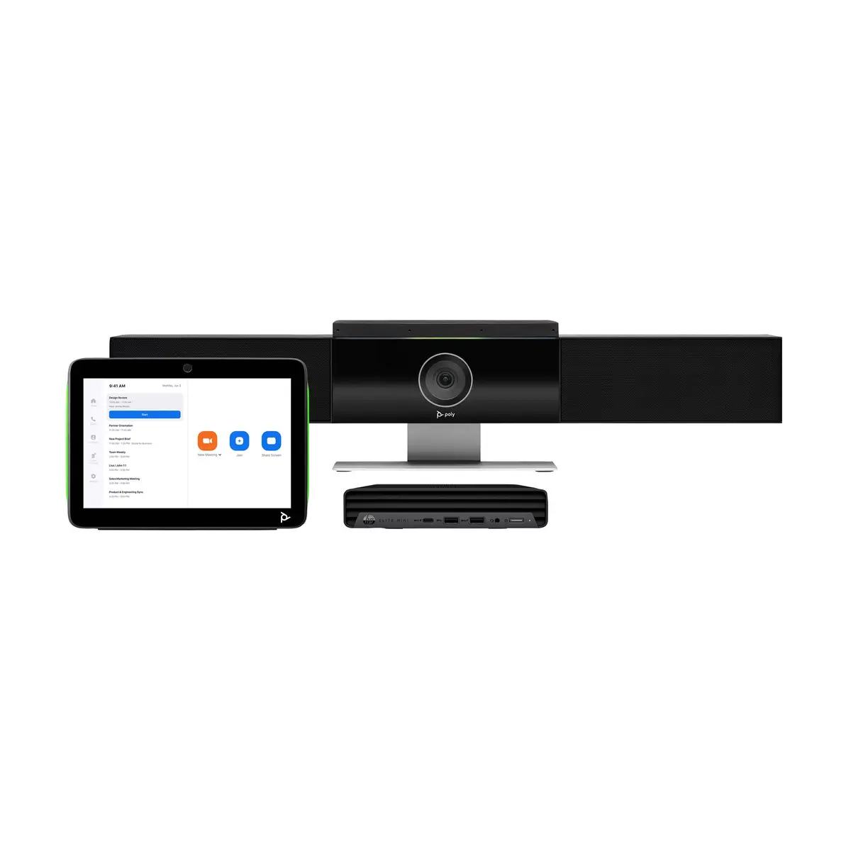 Poly Studio Medium Room Bundle Kit für Videokonferenzen (Poly Studio USB-Videoleiste, Poly TC10 Touchcontroller, HP Mini Conferencing PC)