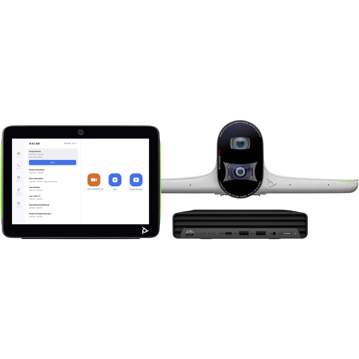 Poly Studio Large Room Bundle Kit für Videokonferenzen (Poly Studio E70 Kamera, Poly TC10 Touchcontroller, HP Mini Conferencing PC) Zoom Certified weiß