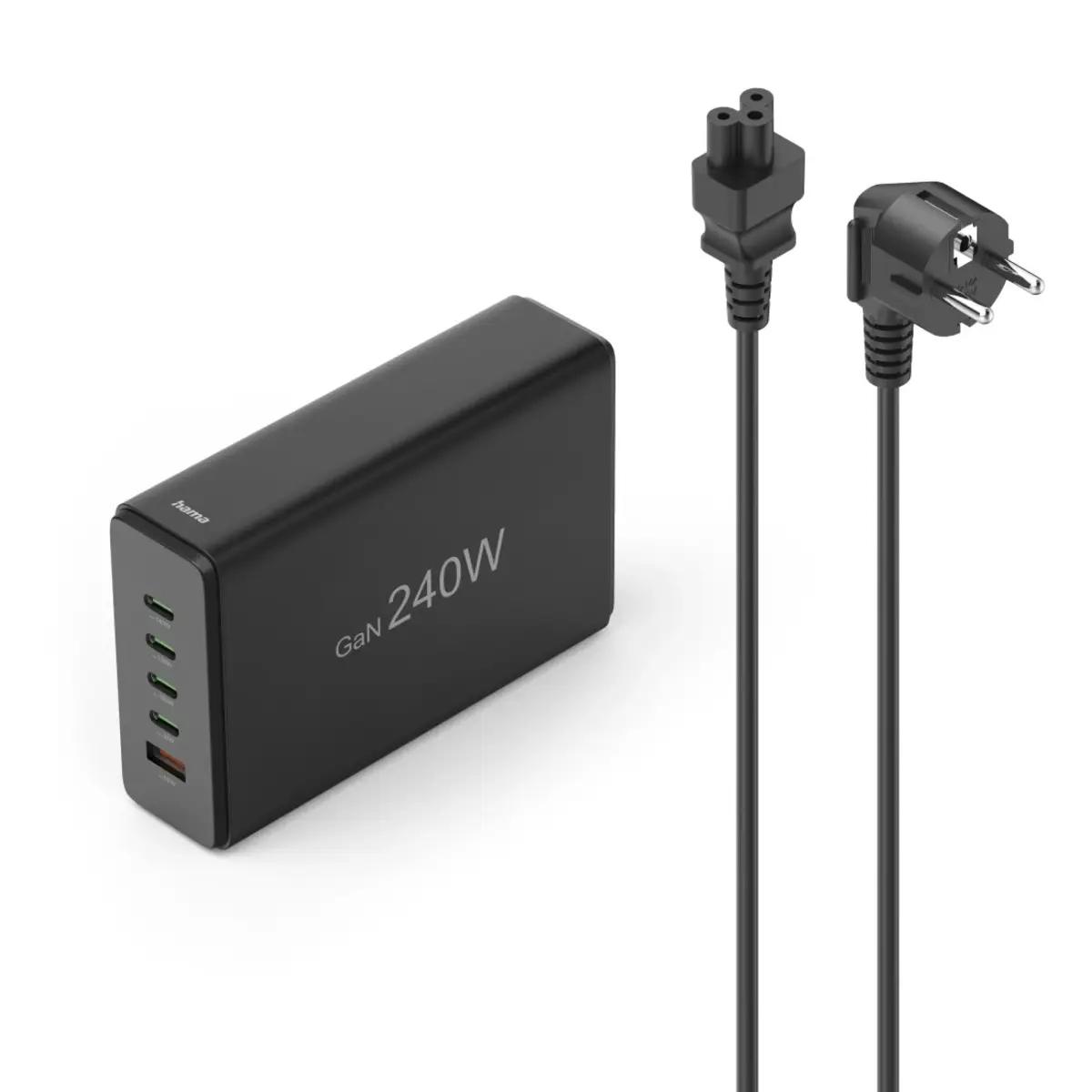USB-Ladestation 5 Ports, GaN, Schnellladegerät, 4xUSB-C, 1xUSB-A, PD, 240 W