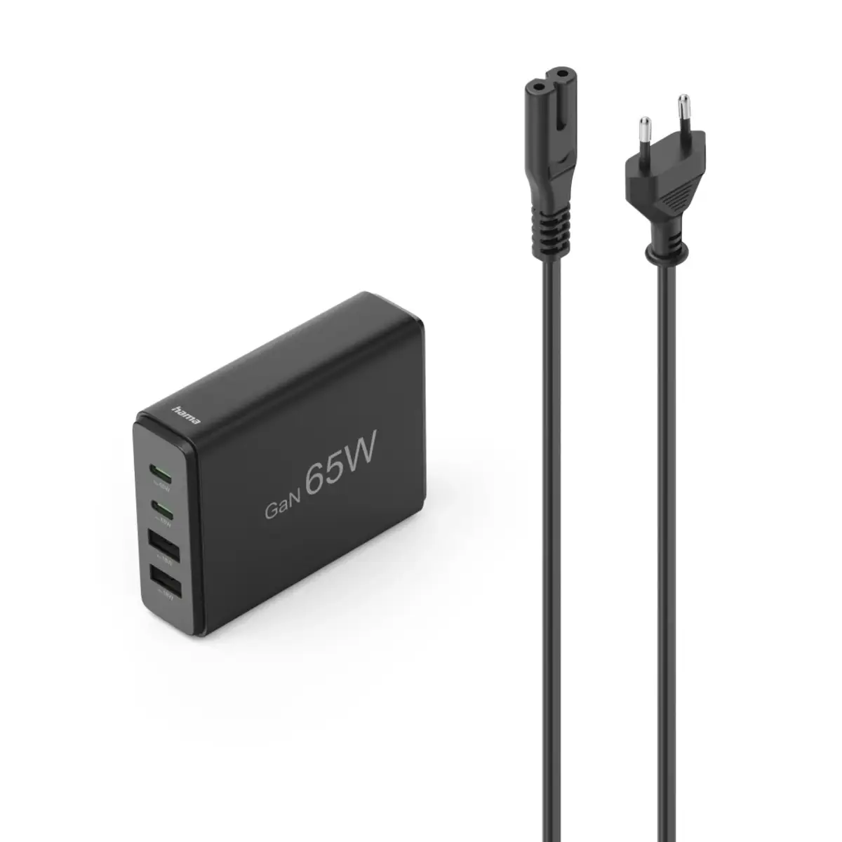 USB-Ladestation 4 Ports, GaN, Schnellladegerät, 2xUSB-C, 2xUSB-A, PD, 65 W