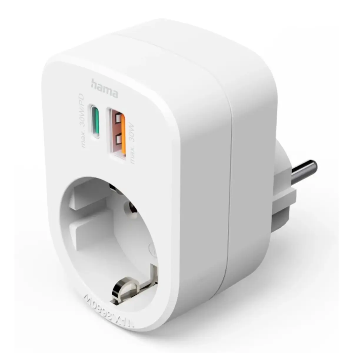 Mehrfachstecker 3er f. Steckdose, 1 USB-C PD, 1 USB-A, 1 Schutzkontakt, 30W