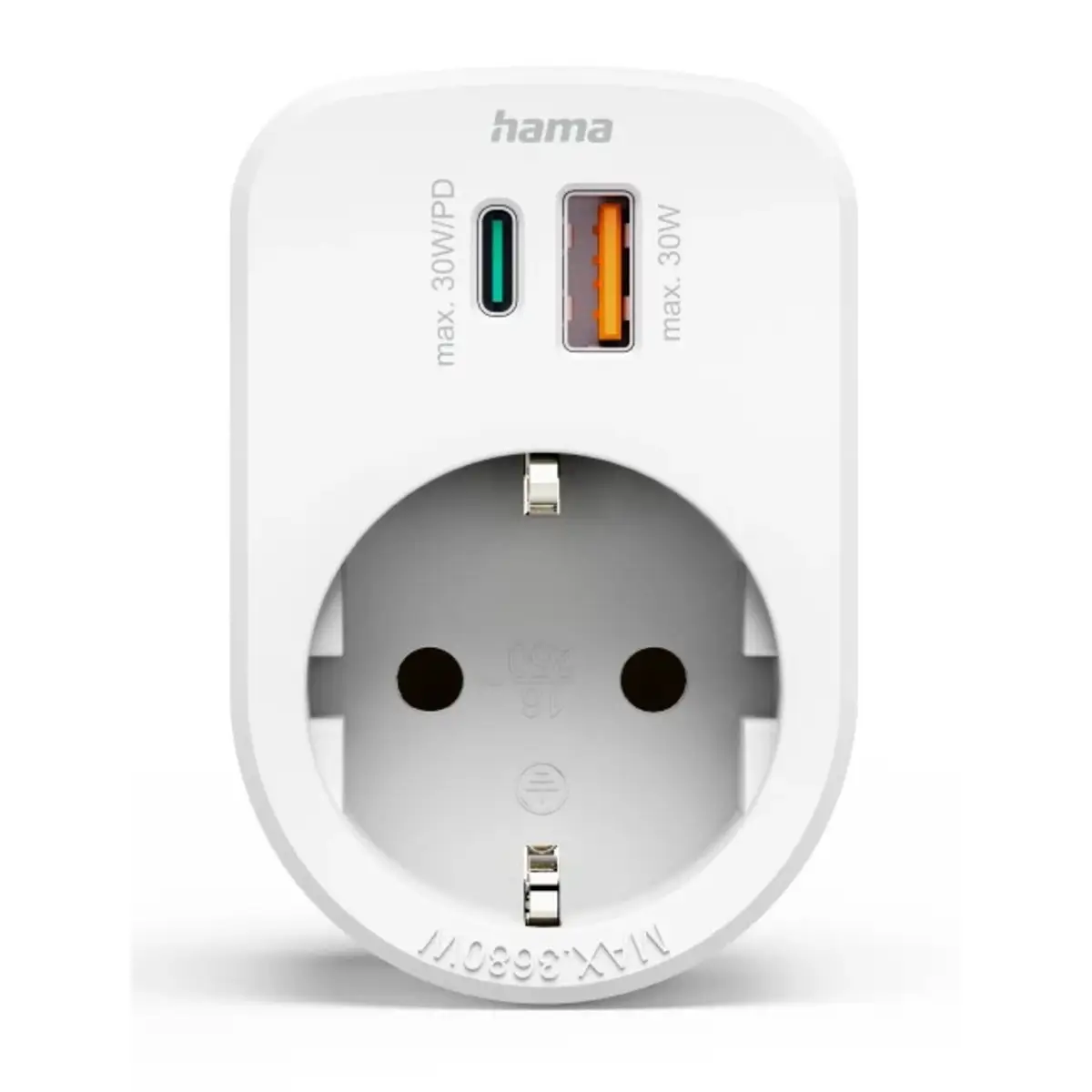 Mehrfachstecker 3er f. Steckdose, 1 USB-C PD, 1 USB-A, 1 Schutzkontakt, 30W